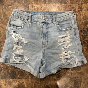 American Eagle Outfitters Blue Distressed Stretch Jean Shorts
